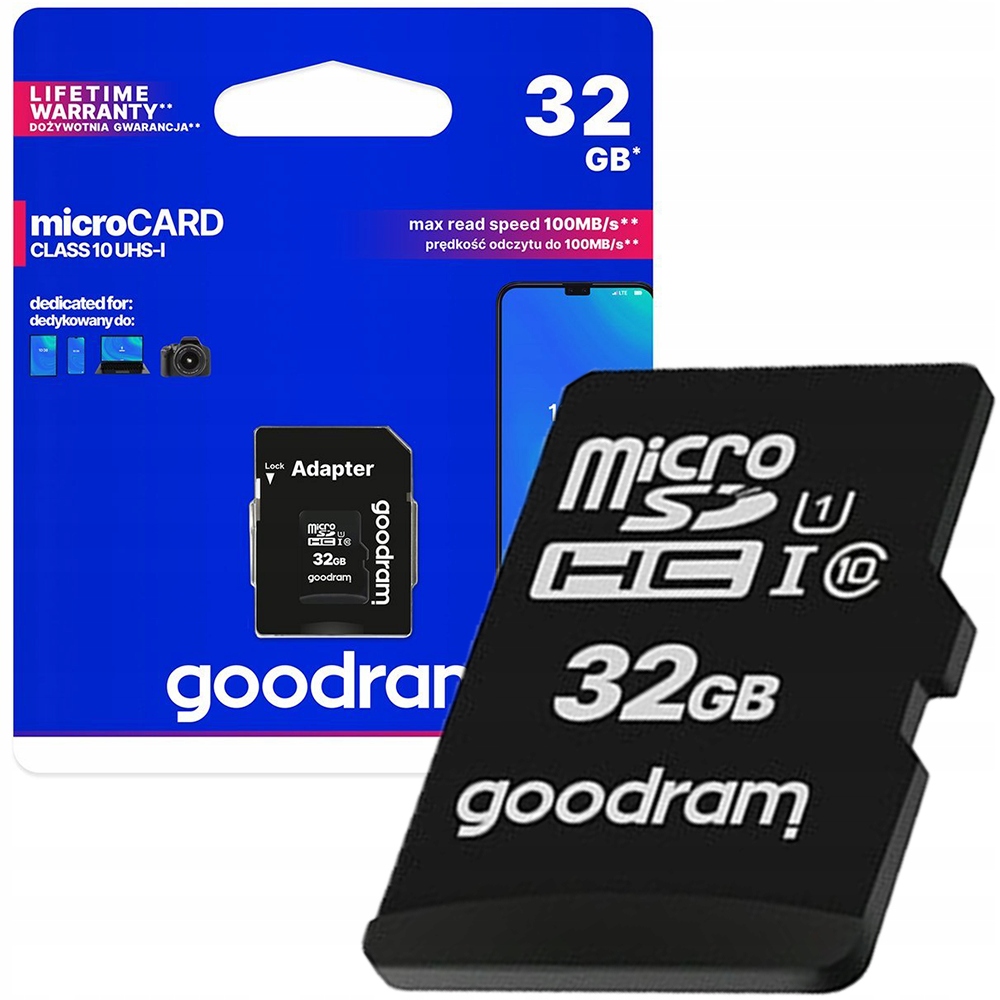 GOODRAM MICROCARD 32 GB KARTA PAMIĘCI MICRO SD HC UHS-I CLASS 10 ADAPTER SD