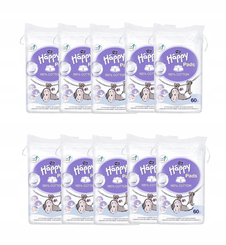 10x Płatki kosmetyczne Happy Cotton Pads 60 szt.