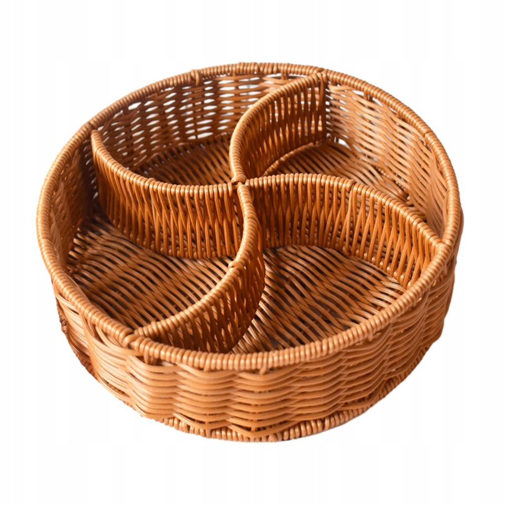 Hand Woven Serving Basket Divided Round Fruit Basket for Breakfast 4 Grids