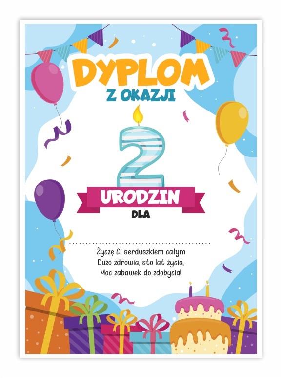 Dyplom A5 urodzinowy - drugie urodziny 5szt