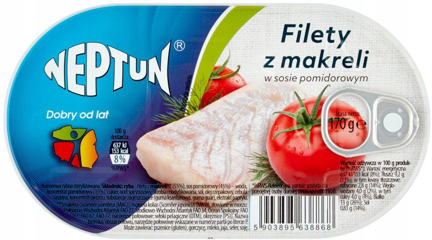 Neptun Filety z Makreli w Sosie Pomidorowym 170g