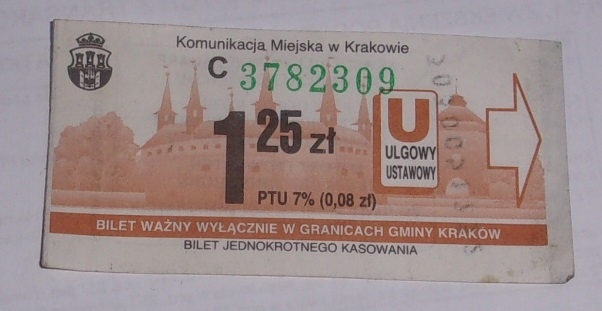 stary bilet autobusowy Komunikacja Miejska Kraków