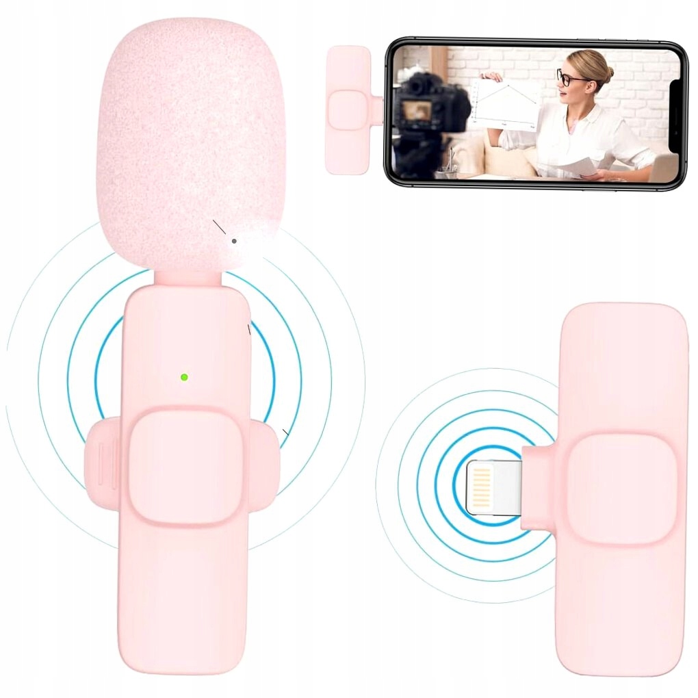 Mikrofon krawatowy bezprzewodowy Typ C różowy / 2 w zestawie