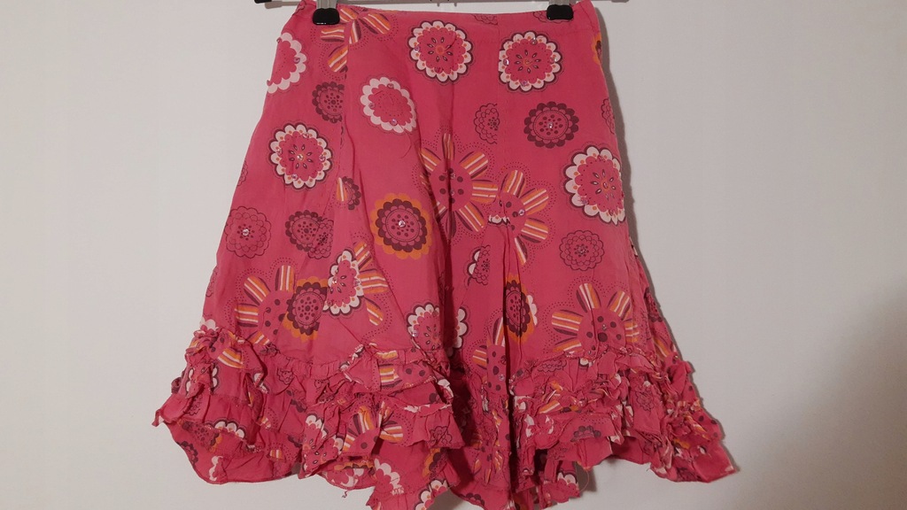 Różowa bawełniana spódniczka w kwiaty 122-128