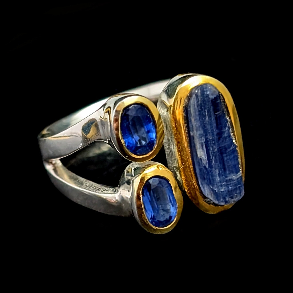 KYANIT PIERŚCIEŃ KRÓLEWSKI SREBRNY SREBRO KAMIEŃ PIĘKNY BLUE ZŁOCONY AU