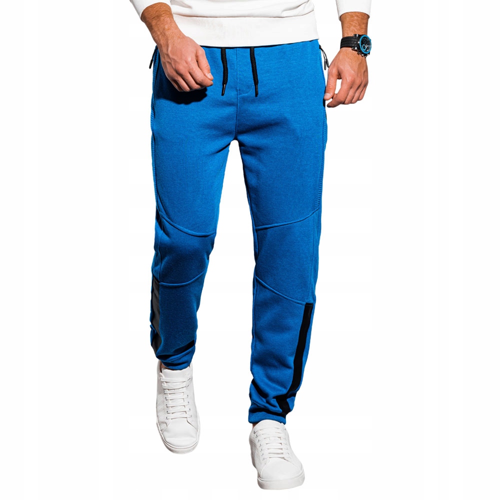 Spodnie męskie dresowe joggery P920 niebieskie M