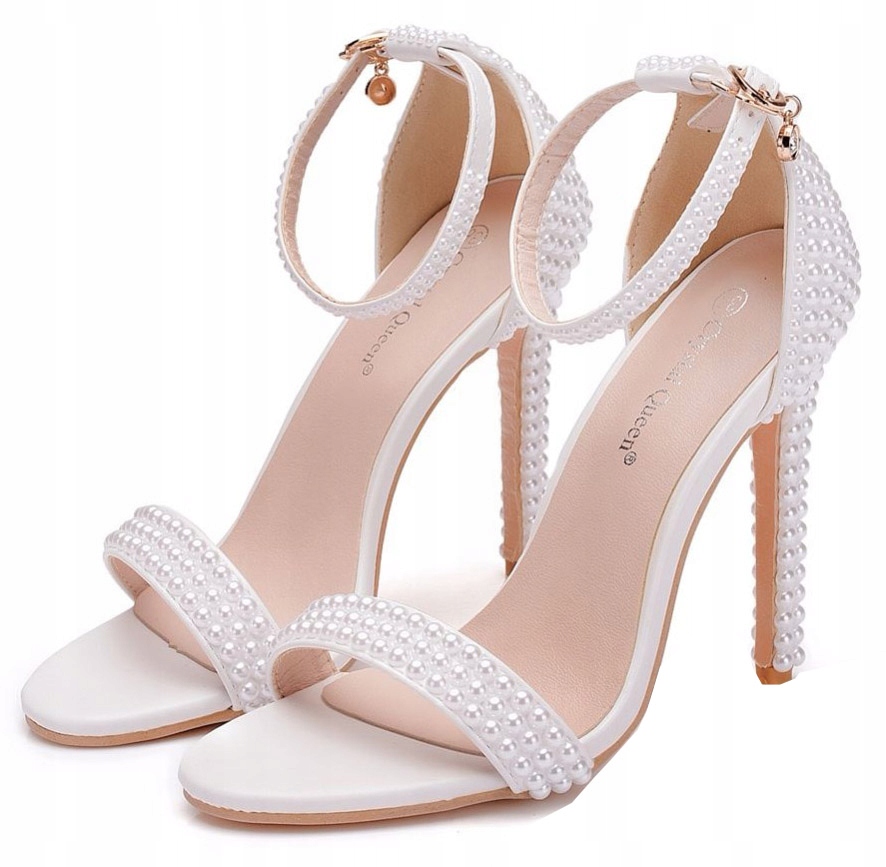 Białe Eleganckie Buty Sandały na Ślub Wesele 39