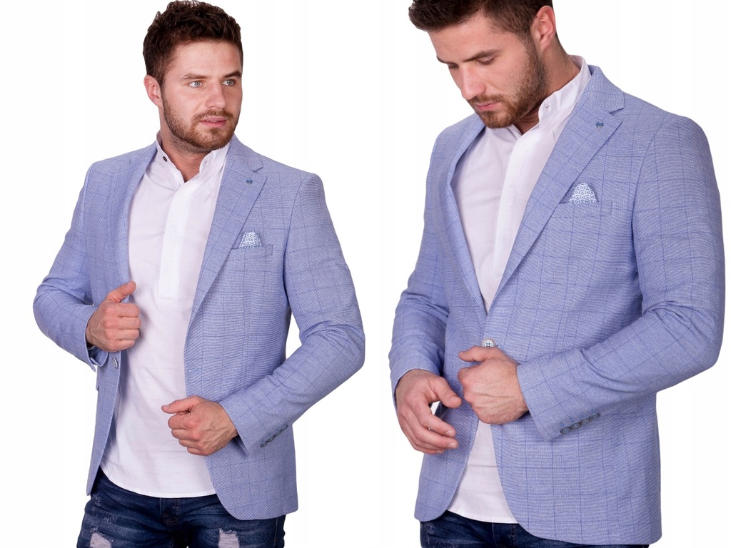 Marynarka w kratę błękitna fashionmen2 3377 r. 52