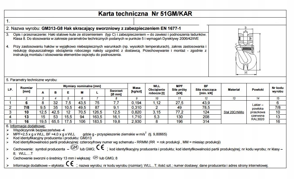 HAK SKRACAJĄCY SWORZNIOWY Z ZABEZPIECZENIEM 7/8MM