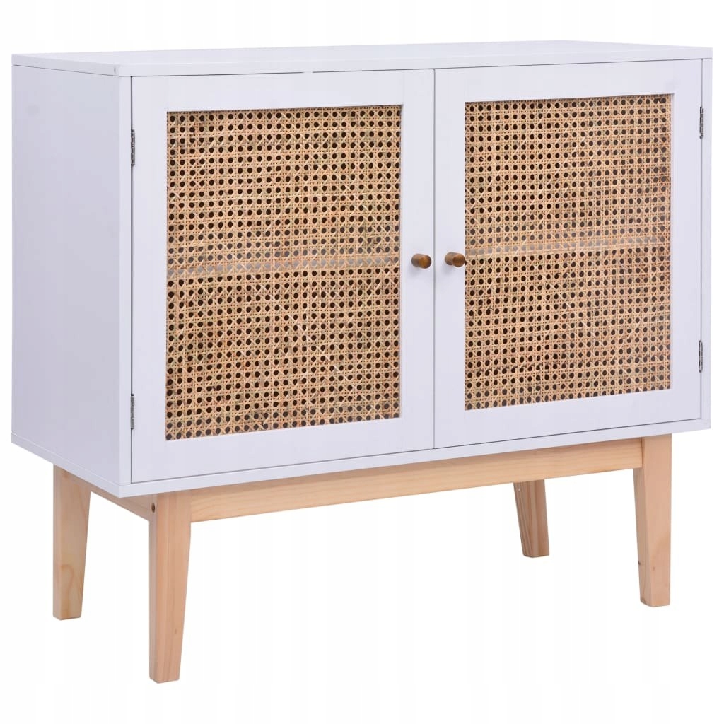 SZAFKA, BIAŁA, 88,5X40X80 CM, MDF I RATTAN