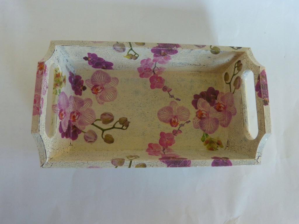 Taca drewniana ozdobiona decoupage 24 x 15 x 7cm