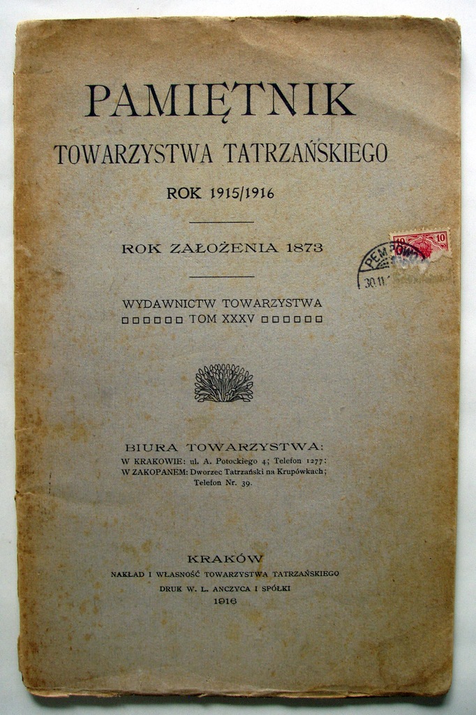 Pamiętnik Towarzystwa Tatrzańskiego. Tom 36, 1915