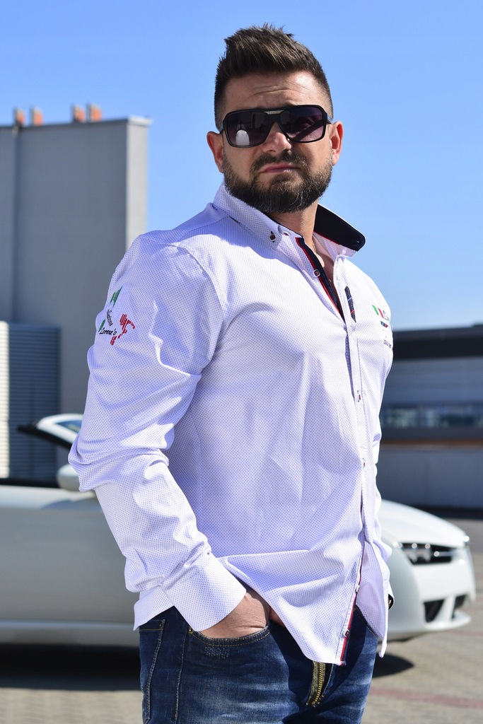 Koszula męska 4XL biała kropki ITALY styl LORENZO