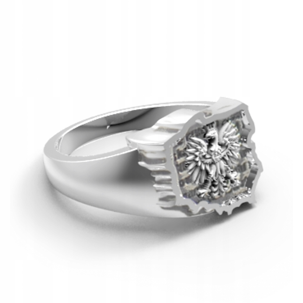 PATRIOTYCZNY SYGNET Z ORŁEM ORZEŁ MAPA SREBRO 925