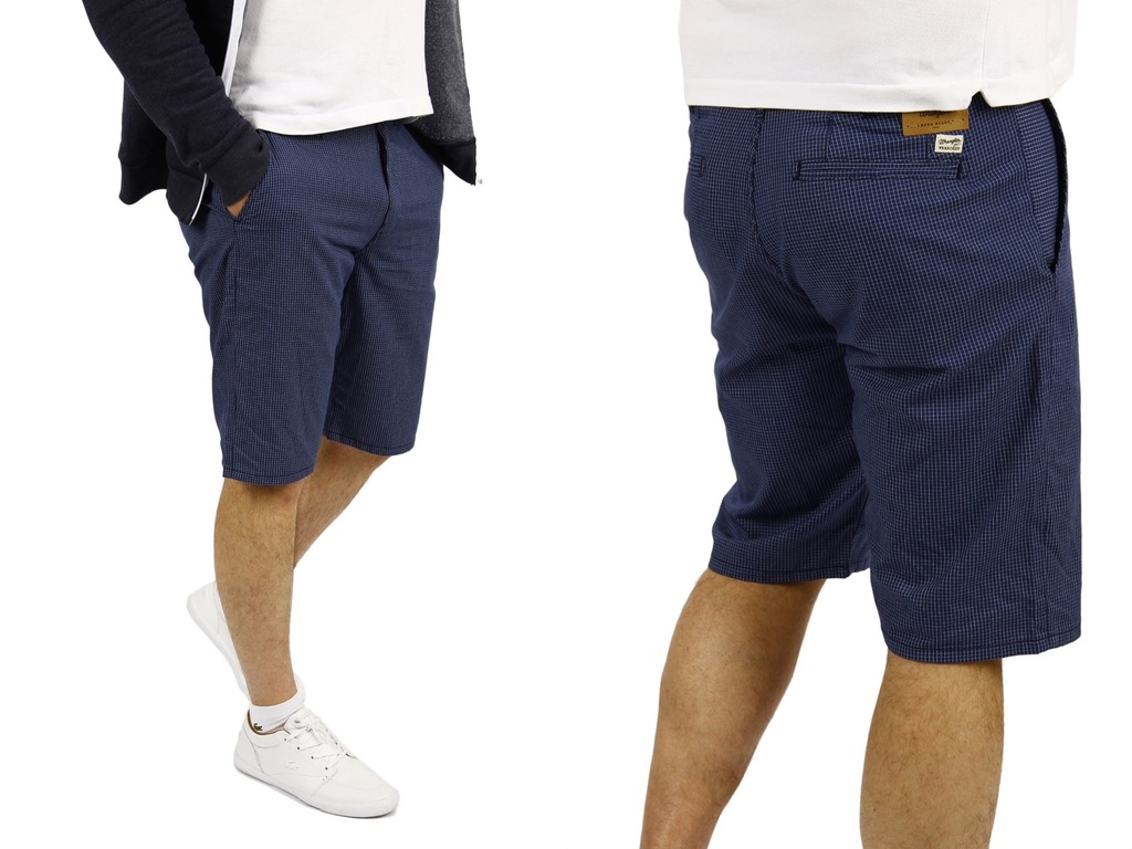 Wrangler Chino Shorts Indigo Check Spodenki W30