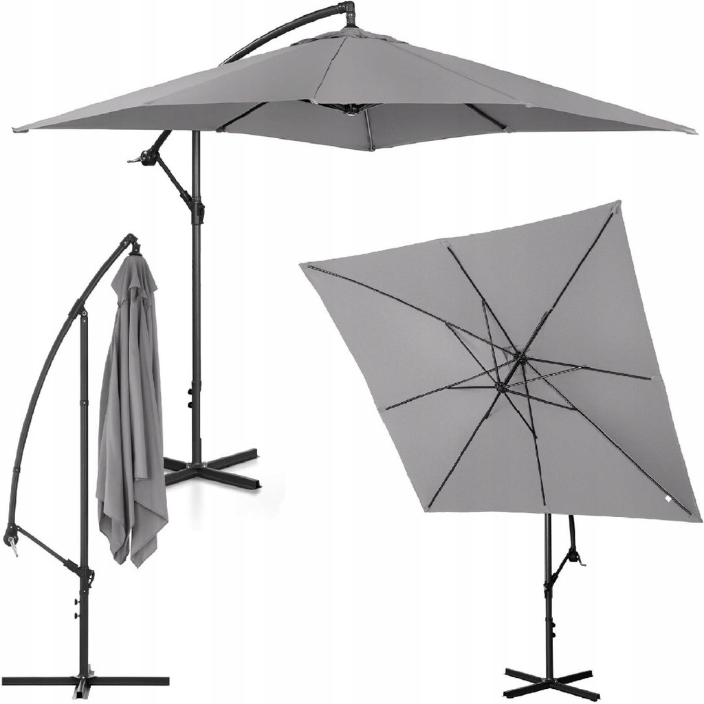 Parasol ogrodowy na wysięgniku kwadratowy 250 x 250 cm ciemnoszary