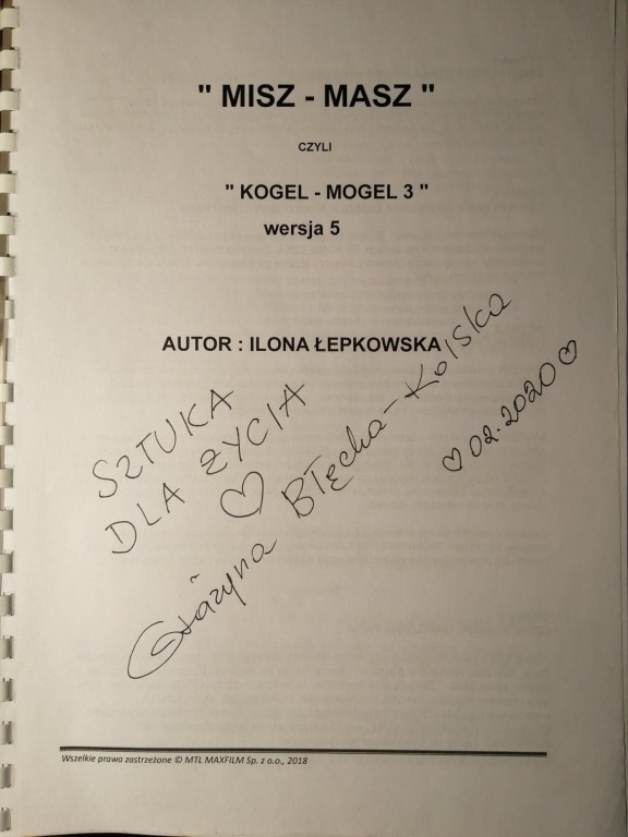 Scenariusz "KOGEL - MOGEL 3" z autografem