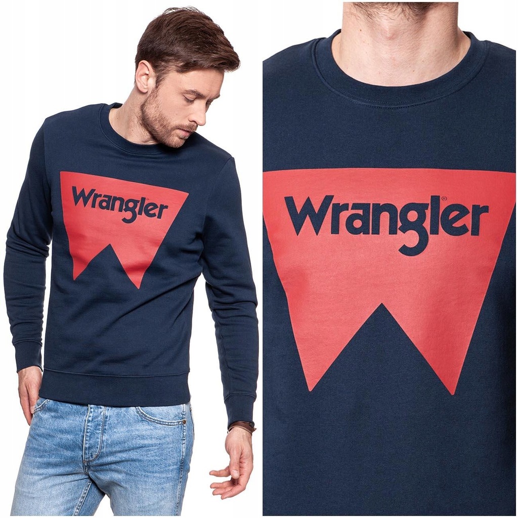 WRANGLER LOGO CREW MĘSKA BLUZA NADRUK GRANAT XL