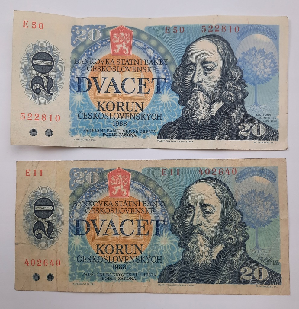 Banknot 20 Koron Czechosłowacja 1988 r. 2 szt.