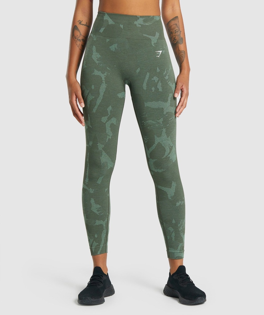GYMSHARK ZIELONE LEGGINSY WZÓR (XS)