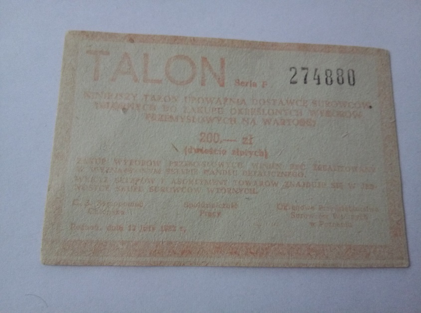 TALON SUROWCE WTÓRNE GS POZNAŃ 1982 PRL 200zł