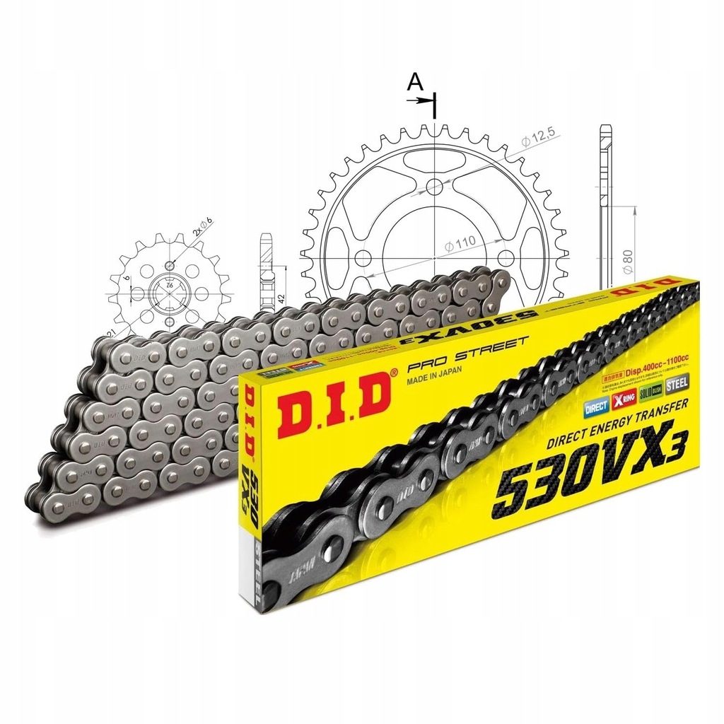 Mxt Zestaw łańcuchów Did stal 530VX3 / 104 nit