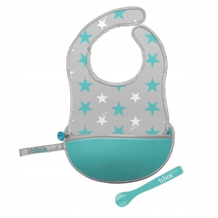 Śliniak w saszetce, Biały w niebieski i szare gwiazdki, b.box
