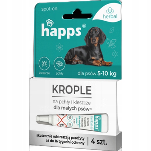 happs herbal - krople na pchły i kleszcze dla małych psów do 5-10kg (4 szt.