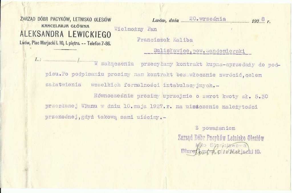 Stanisławów Pacyków 1927 Lwów Lewicki h. Rogala