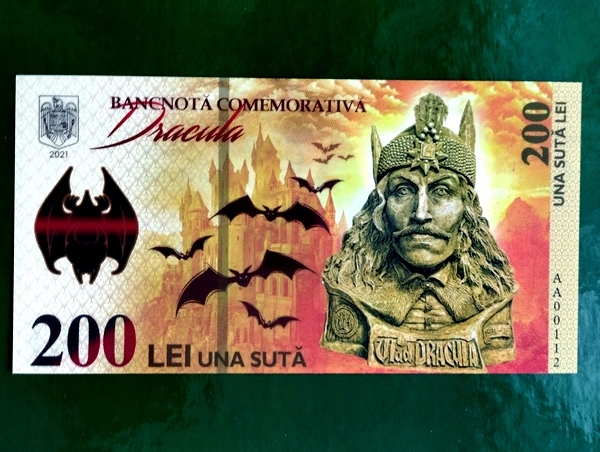 RUMUNIA - 200 lei 2021, Dracula, polimer, piękny !