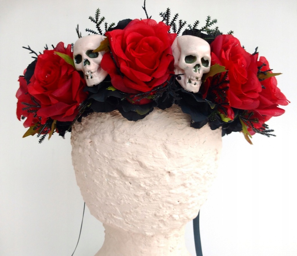 Półwianek na głowę Halloween czaszki i róże