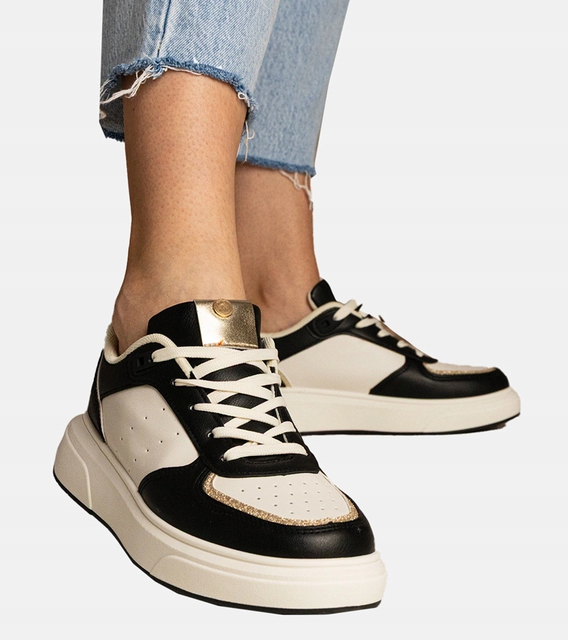 Czarne sneakersy damskie z brokatowym dodatkiem Zorra rozmiar 41