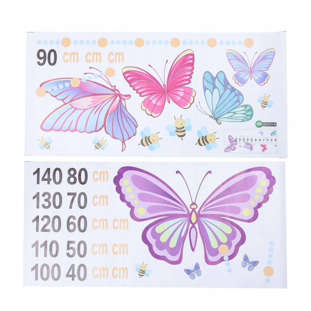 NAKLEJKI NA ŚCIANĘ Z WYKRESAMI WZROSTU DZIECI WZÓR MOTYLI ŁATWE W UŻYCIU