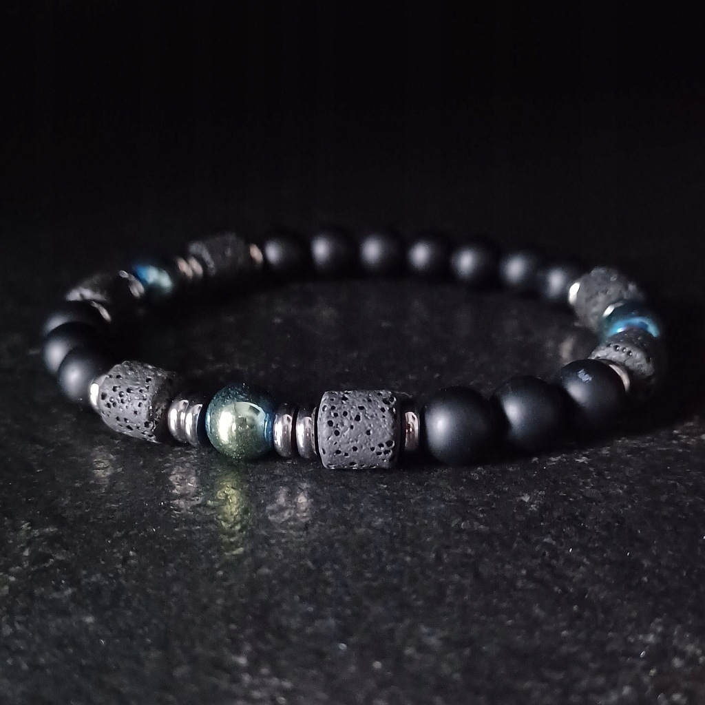 Bransoletka męska Lawa+Onyks+Hematyt kamienie 8mm