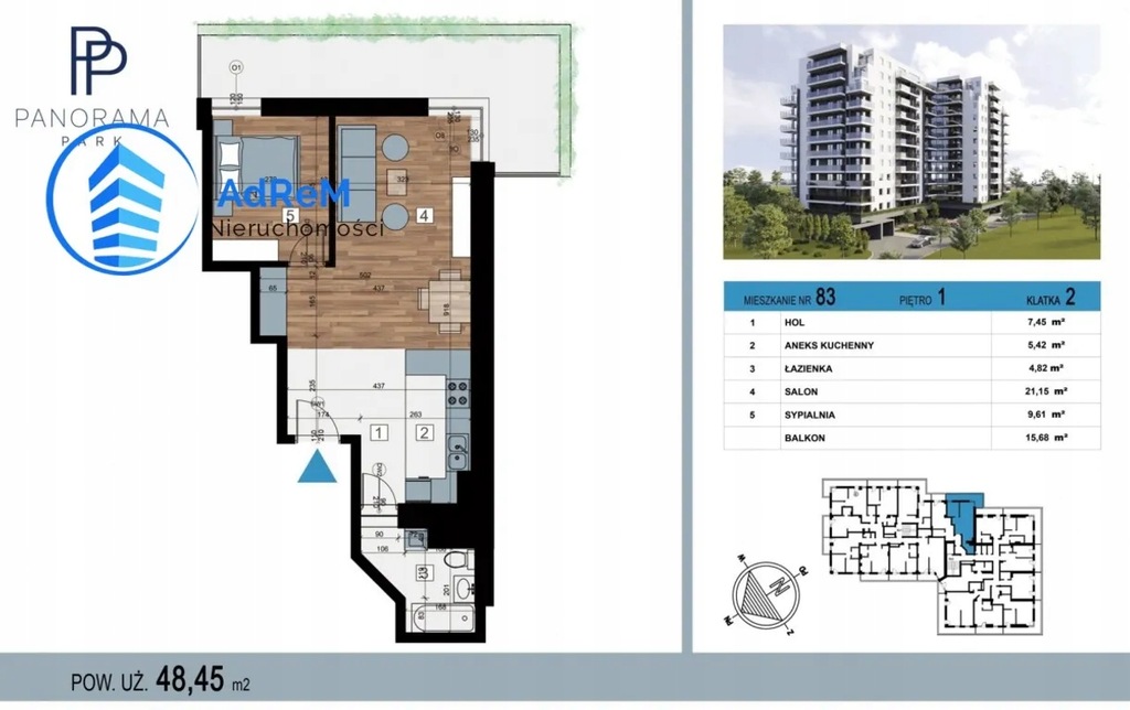 Mieszkanie, Białystok, Antoniuk, 48 m²