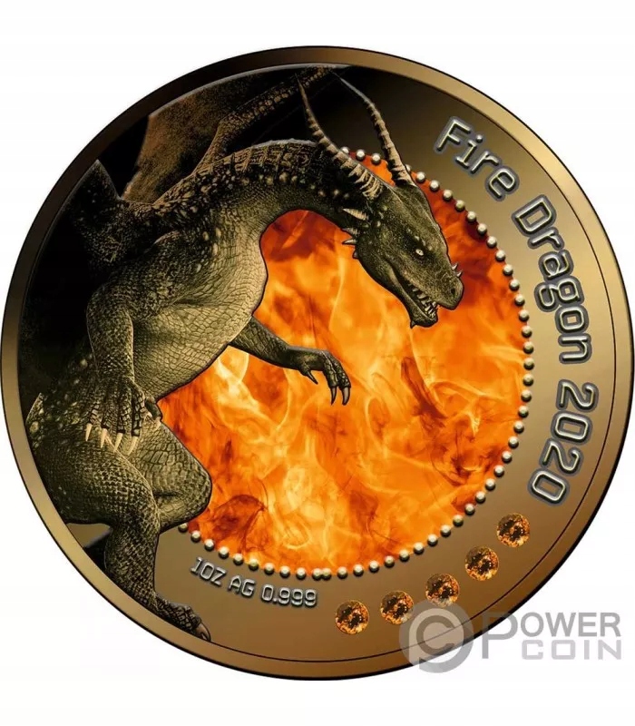 Fire Dragon Opal 1 Oz Silver Coin 5 Cedis Ghana 2020