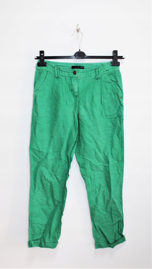 Atmosphere zielone lniane spodnie len S 36