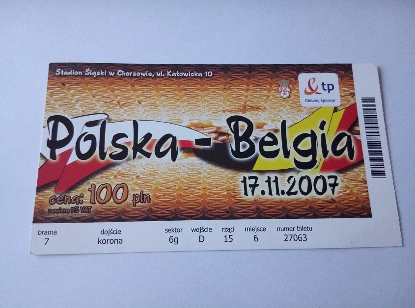 BILET POLSKA - BELGIA 17-11-2007