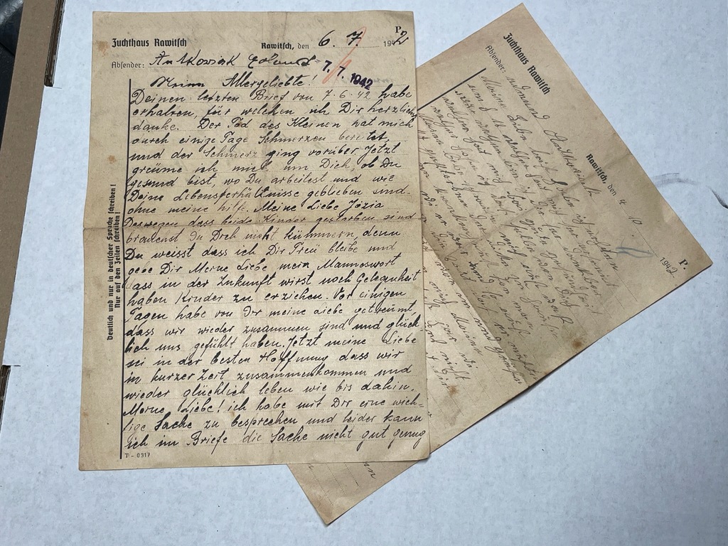 2 Listy osadzonego Więzienie Karne Rawicz 1942 Zuchthaus Rawitsch