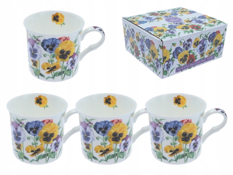 KOMPLET 4 KUBKÓW - PORCELANA - Pansy (FBCh)