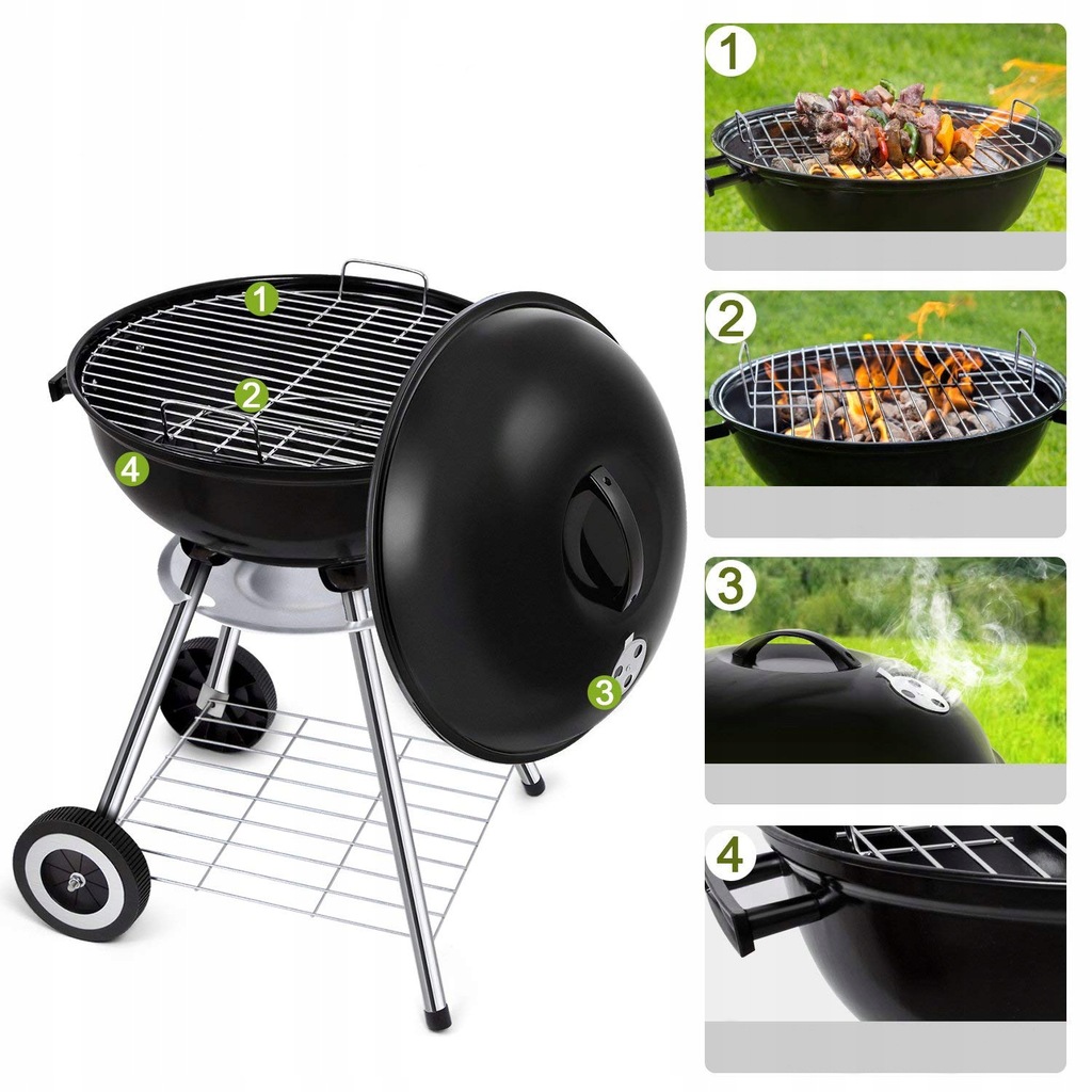 Купить КРУГЛЫЙ УГЛЕРОДНЫЙ САДОВЫЙ ГРИЛЬ С КОЛЕСНОЙ КРЫШКОЙ 45см: отзывы ...