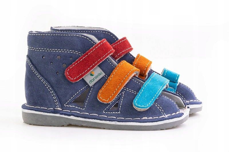 Danielki kapcie ortopedyczne jeans / kolorowe rzepy 32