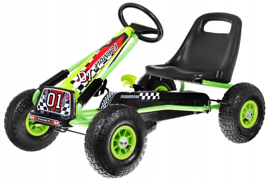 Gokart Air na pedały dla dzieci 3+ Zielony + Pompowane opony + Regulowany f