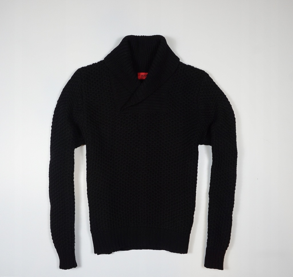 HUGO BOSS SWETER KNIT CZARNY STÓJKA GOLF WEŁNA _XL