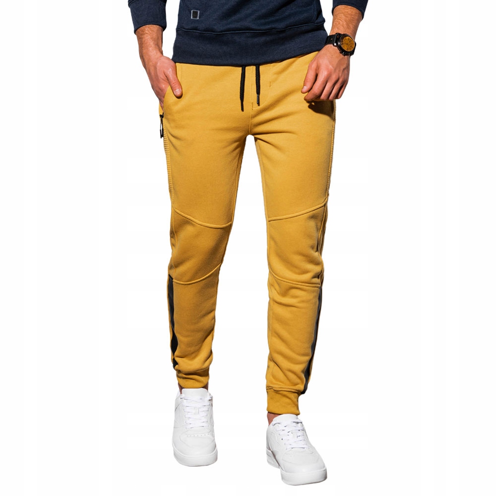 Spodnie męskie dresowe joggery P920 żółte M