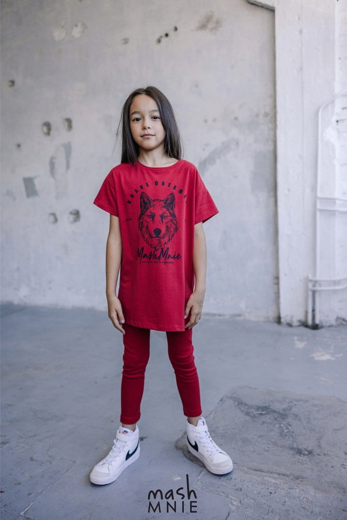 T-shirtowa tunika wolf mashMNIE czerwona 140/146