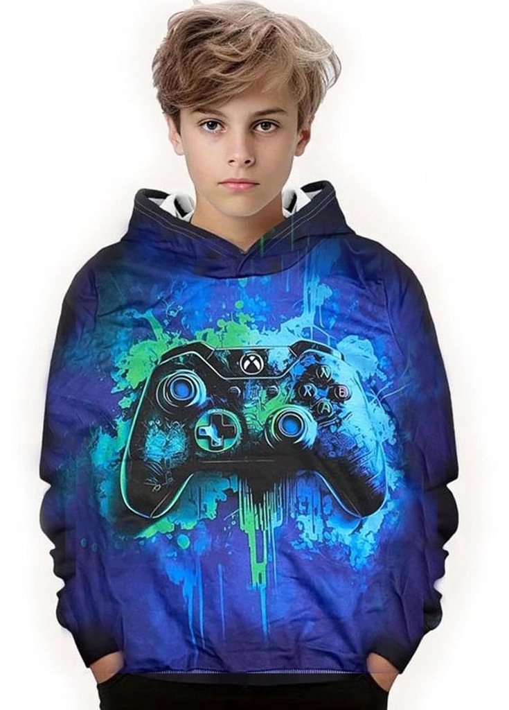 128 (7-8lat) Bluza 3D z kapturem PAD GAME kolorowa chłopięca K222