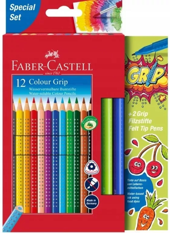 KREDKI FABER-CASTELL COLOUR GRIP 12 SZT + 2 PISAK