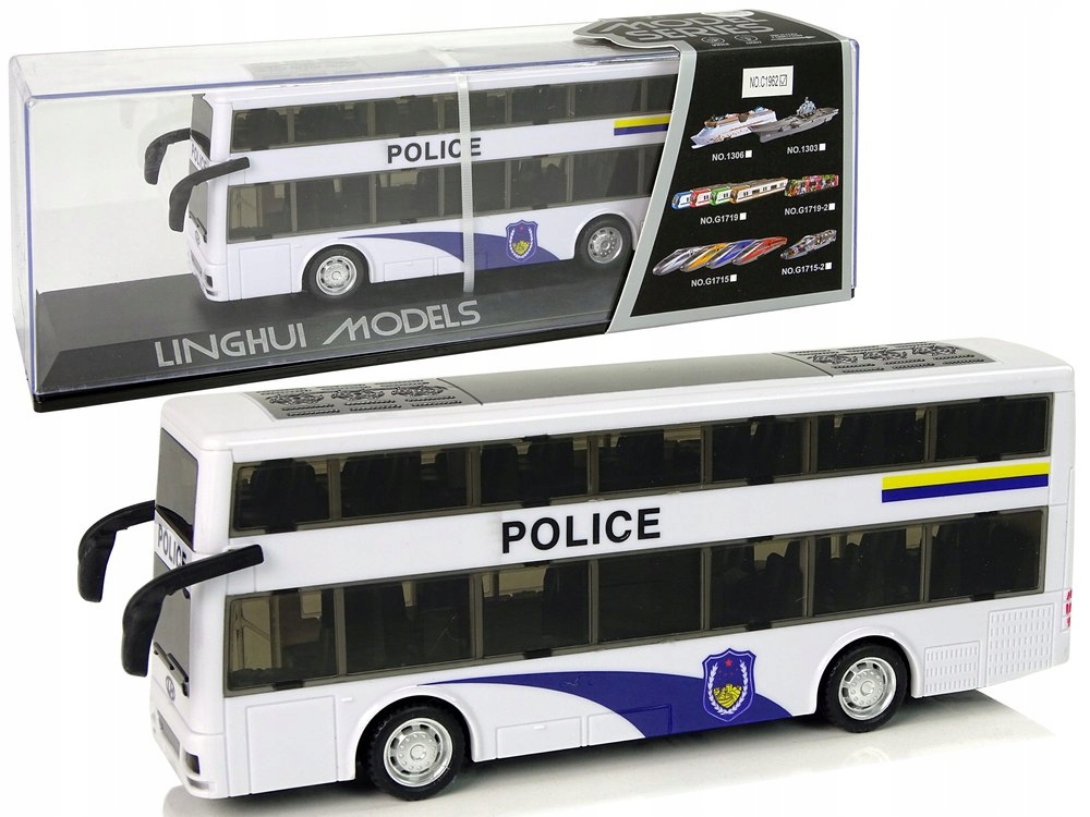 Autobus Policyjny Dwupiętrowy Biały z Naciągiem Dź