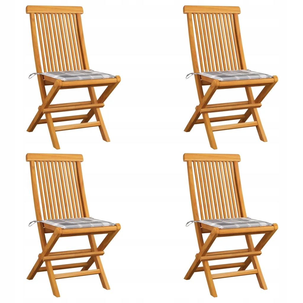 vidaXL Krzesła ogrodowe z poduszkami w szarą kratę